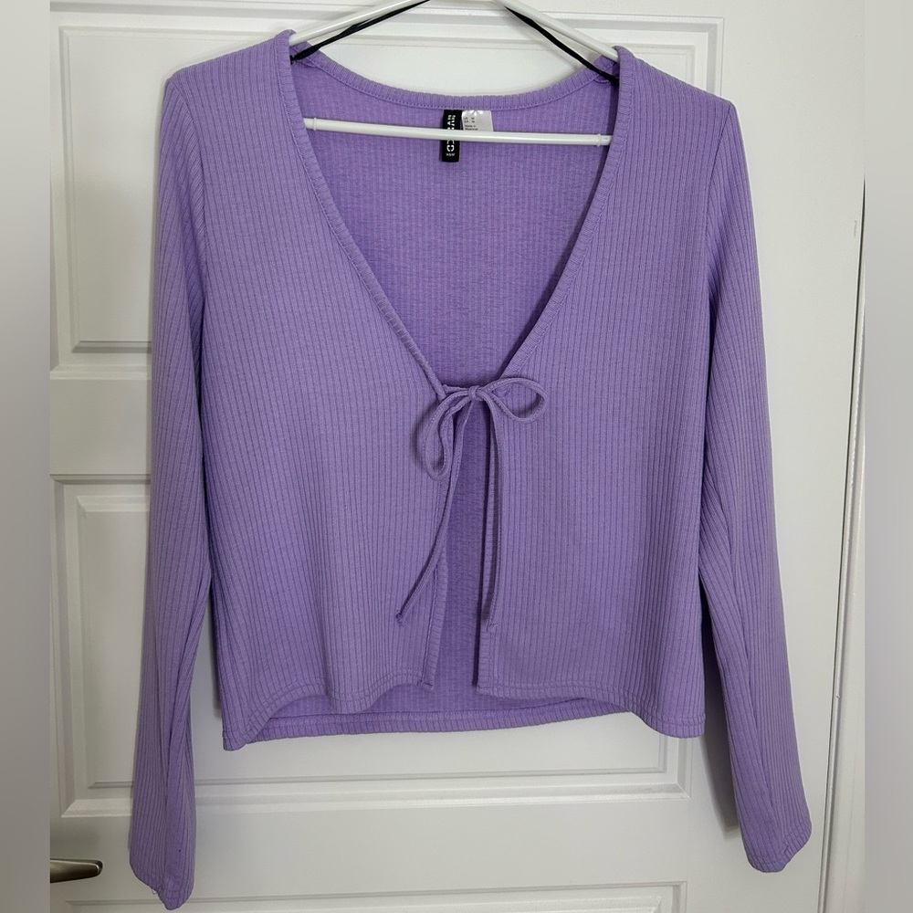 H&M Lavender Ribbed Bow Cardigan